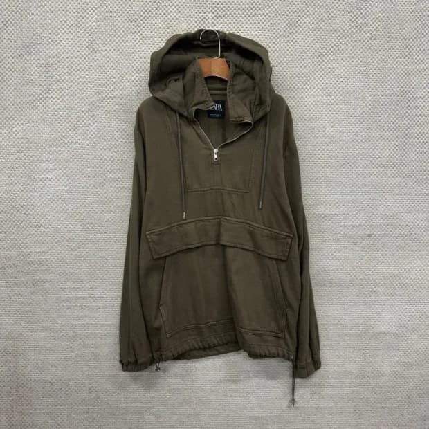 자라 ZARA 오버핏 카키 반집업 후드티 S A02370