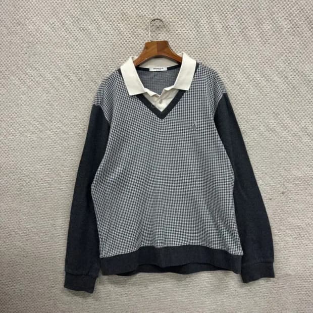 빈폴 캐주얼 레이어드카라 슬림핏 긴팔카라티 니트 105 A02448