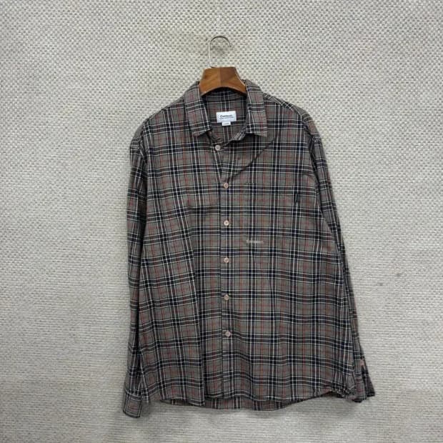 커버낫 캐주얼 자수로고 체크 긴팔 셔츠 L A02537