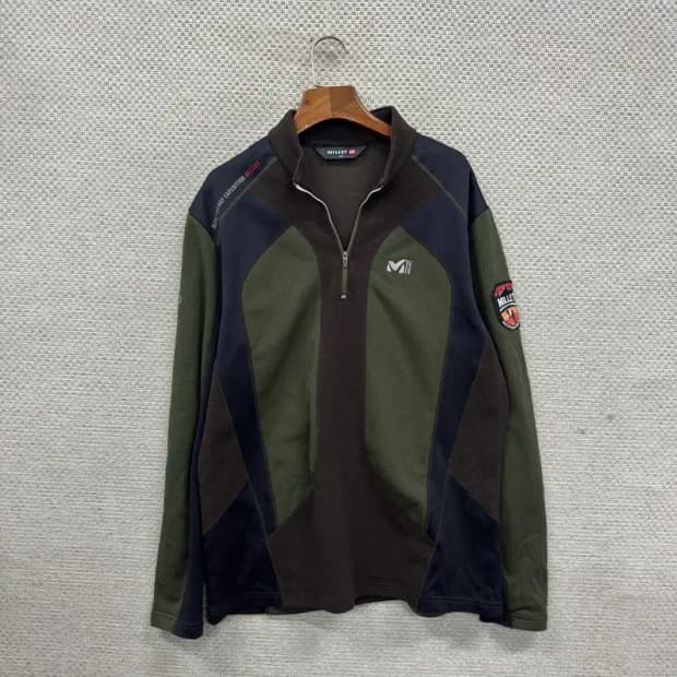 밀레 아웃도어 자수로고 약기모 반집업 긴팔티 100 A02545