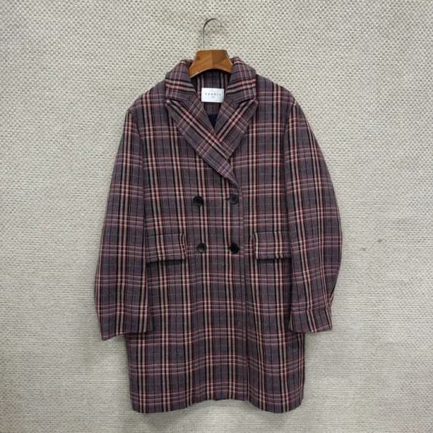 산드로 캐주얼 더블버튼 체크 코트 38 A03577