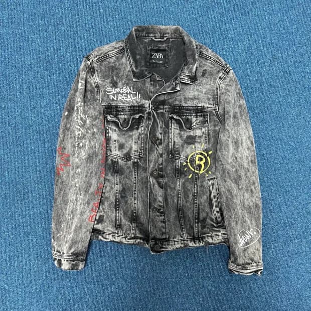 자라 돌청 트러커 프린팅 자켓L