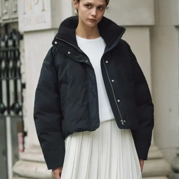 프론트로우 니트 카라 푸퍼  구스다운 숏패딩M