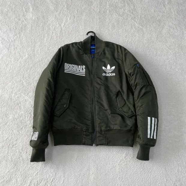 90 아디다스 퀼팅 봄버 자켓 빅로고 카키