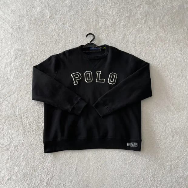 L 폴로 블랙 로고 맨투맨 기모 스펠