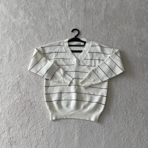 90 라코스테 여성 스트라이프 니트 풀오버