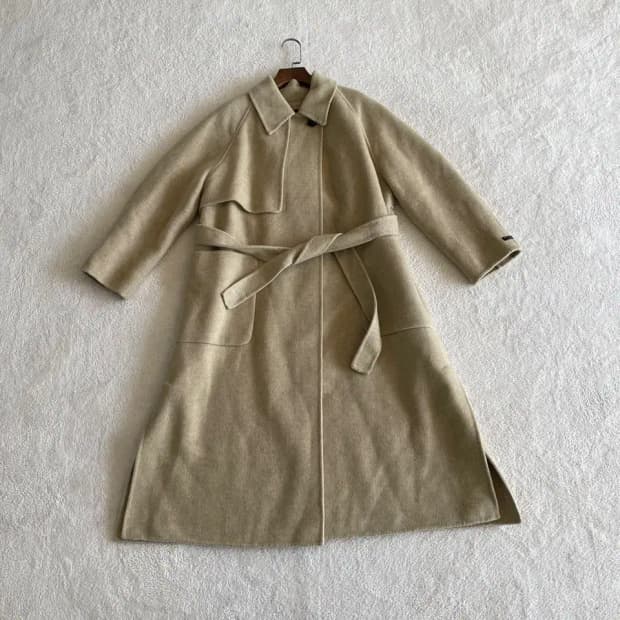 시슬리 2023 울 캐시미어 메리 헤링본 여성 롱코트 95