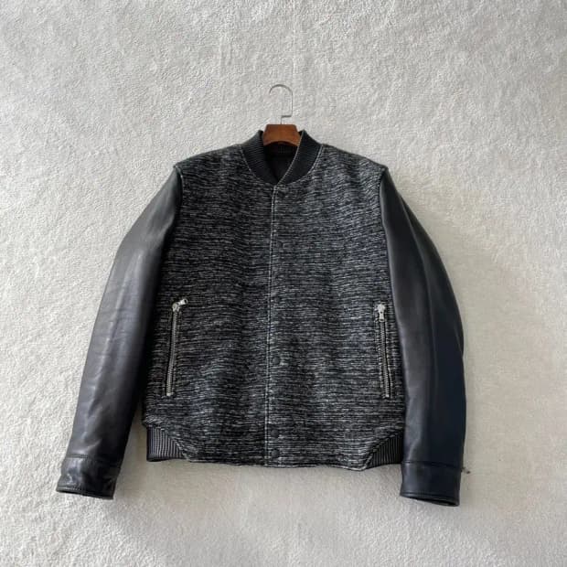 XL 솔리드옴므 가죽 바시티 패딩 블루종 자켓 105-110