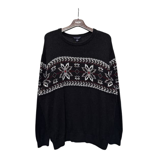 USA VINTAGE 노르딕 패턴 코튼니트 엠보싱 라인 디테일 다크차콜