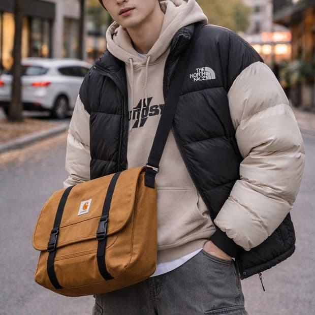 Carhartt 브라운 캔버스 크로스 메신저백
