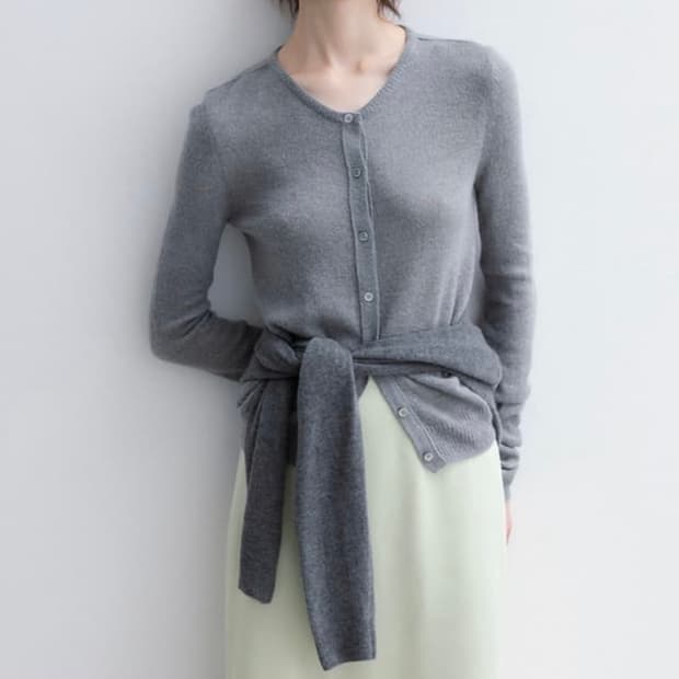 Alpaca Round Neck Cardigan / Gray
