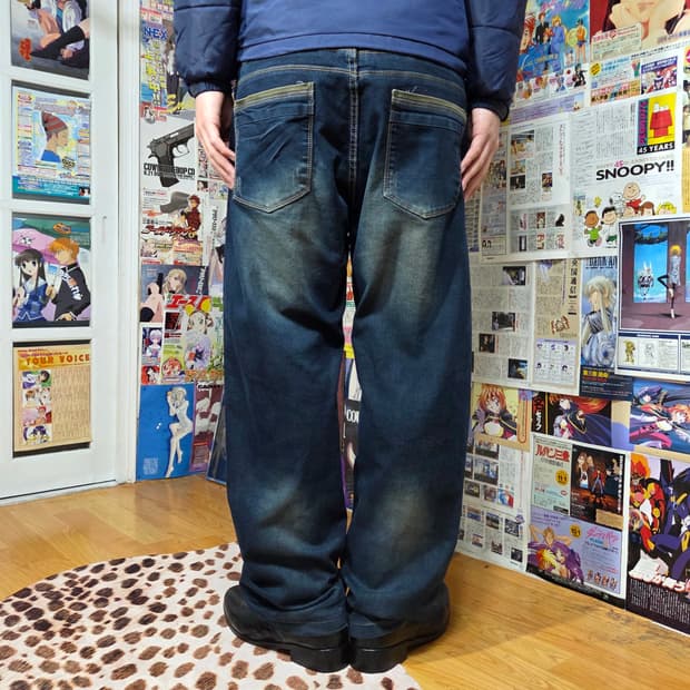 카키 배색 빈티지 워싱 데님 팬츠