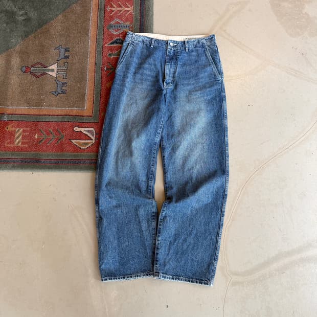 포터리 원워시드 와이드 미드블루 데님 팬츠