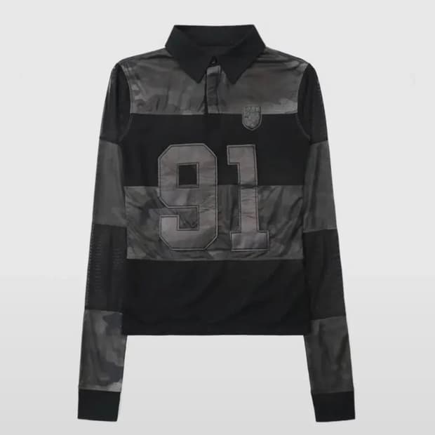 배드블러드 빈티지 클럽 럭비 셔츠 슬림핏 - 카모/블랙