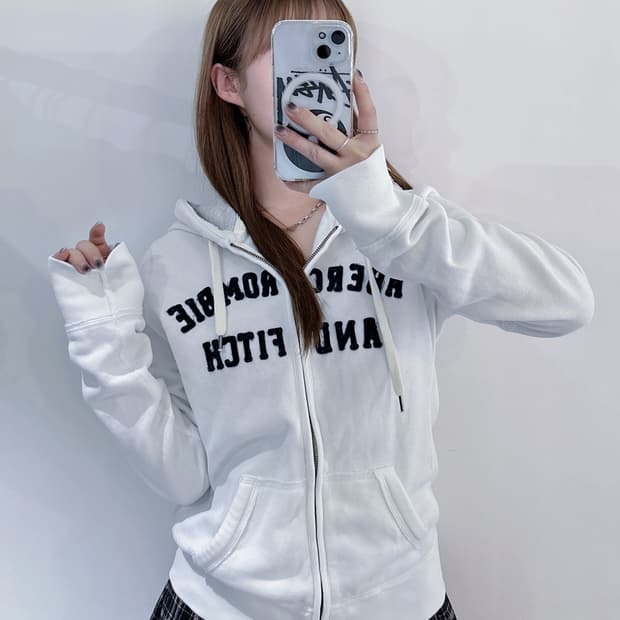 아베크롬비 화이트 빅로고 후드집업