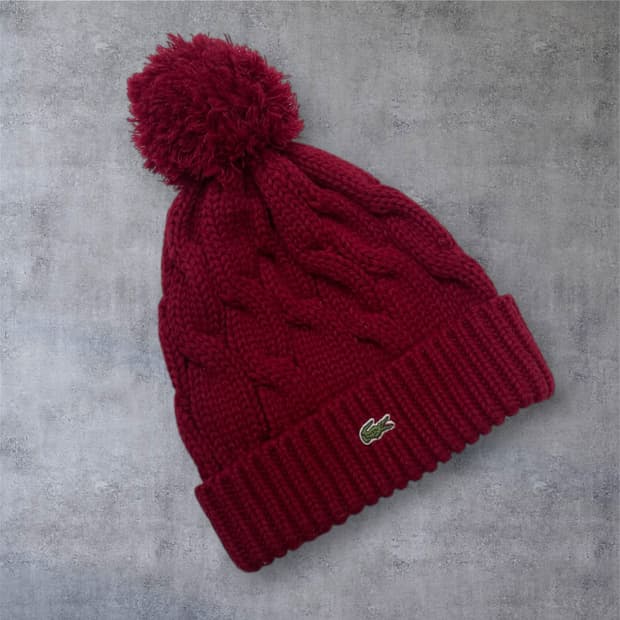 라코스테 Lacoste 레드 케이블 니트 방울 비니 