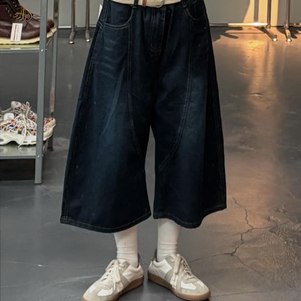 jeans 빈티지 스티치 롱 버뮤다 워싱 데님 팬츠 A1717