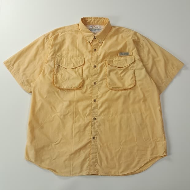 CA292 L 콜롬비아 PFG 00s 면나일론 옐로우 반팔 셔츠 남방
