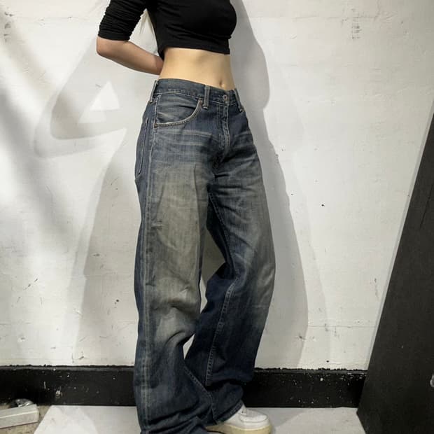 리바이스 503 흑청 가죽탭 워싱 와이드 데님 팬츠 청바지 31