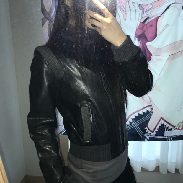 니트 디테일 레더자켓