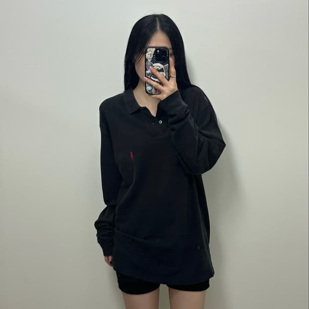 폴로 랄프로렌 자수로고 블랙 긴팔 카라 티셔츠