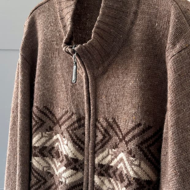 Wool blend zip design knit jacket