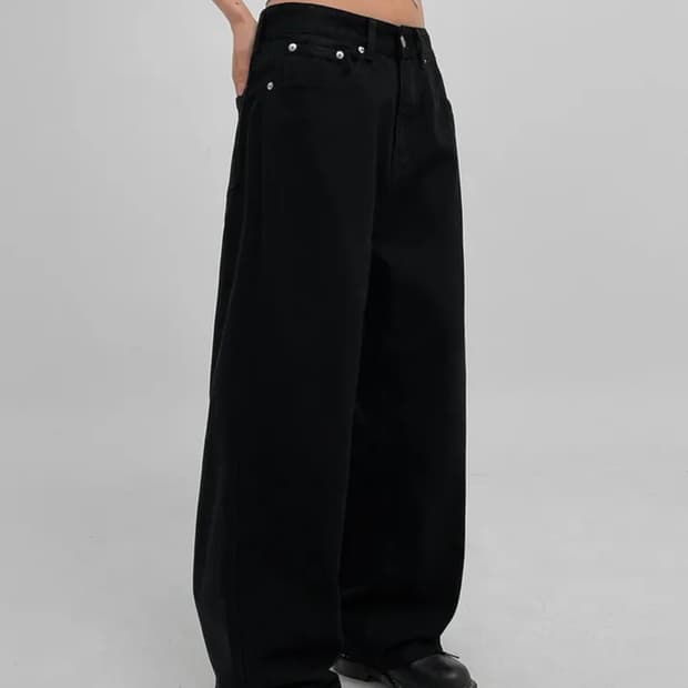 블랙업 솔드 와이드 코튼팬츠 블랙