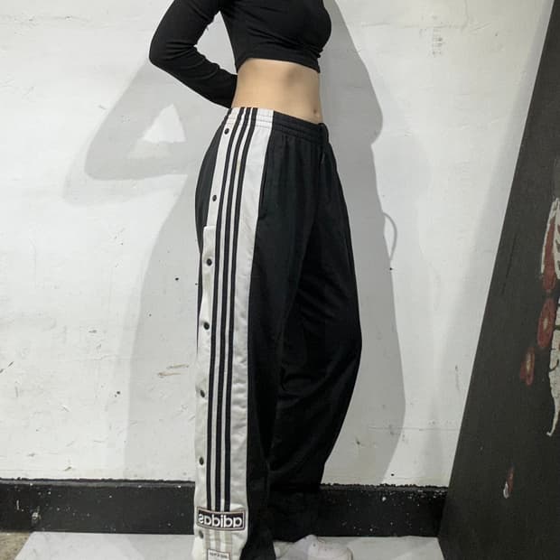 아디다스 블랙 사이드 버튼 스냅 단추 와이드 팬츠 추리닝 트레이닝 팬츠
