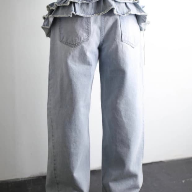 frill denim pt - S (washed light blue)