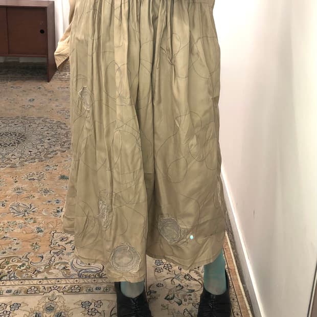 베이지 플라워 밴딩 스커트