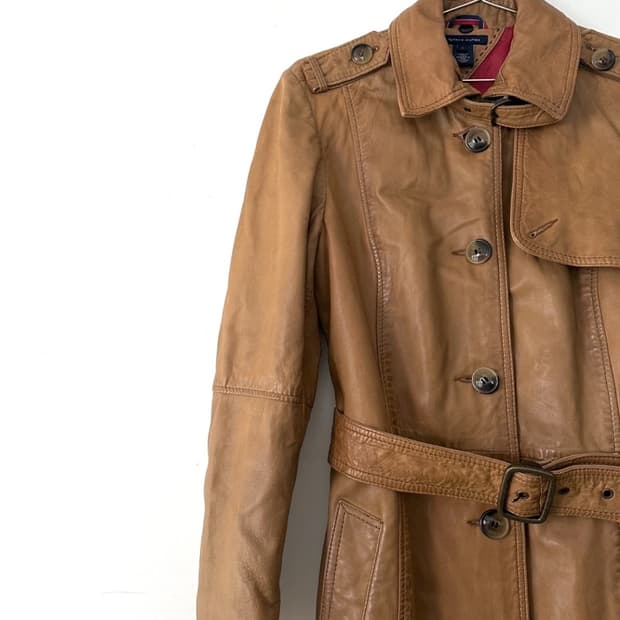 타미힐피거 레더자켓 브라운