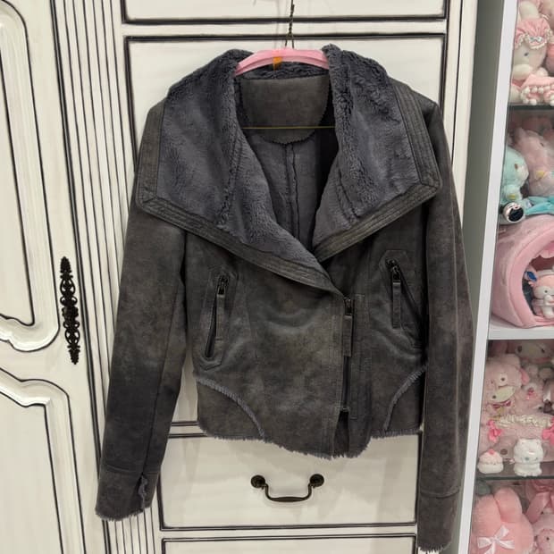 Y2K 락시크 achromatic 스웨이드 차콜 라이더자켓