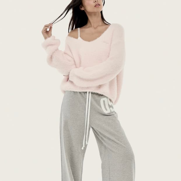 클리시어 Sherbet furry ribbon knit, Pink