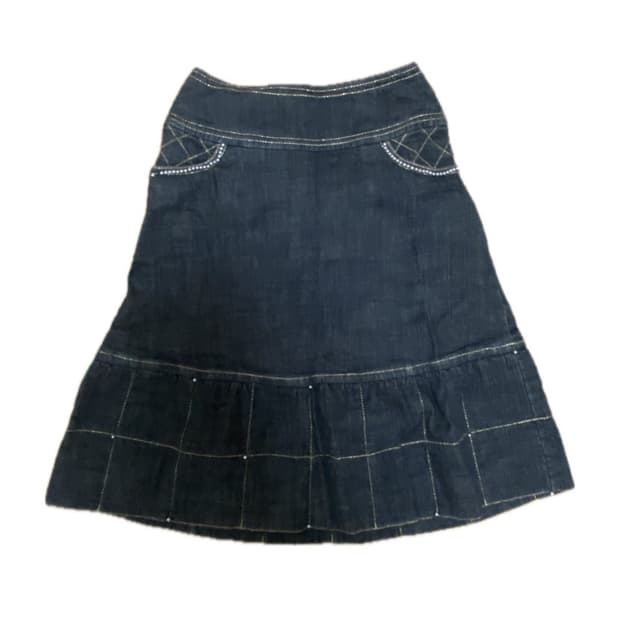 빈티지 흑청 미디 스커트