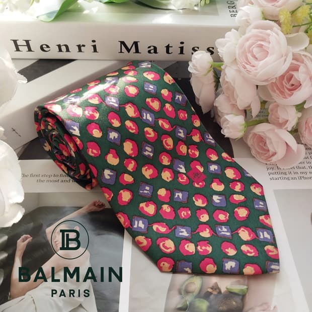 발망 실크 그린 패턴 넥타이 9.4cm A등급 k1920
