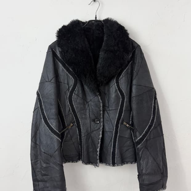 빈티지 니트 믹스드 패치워크 무톤 자켓