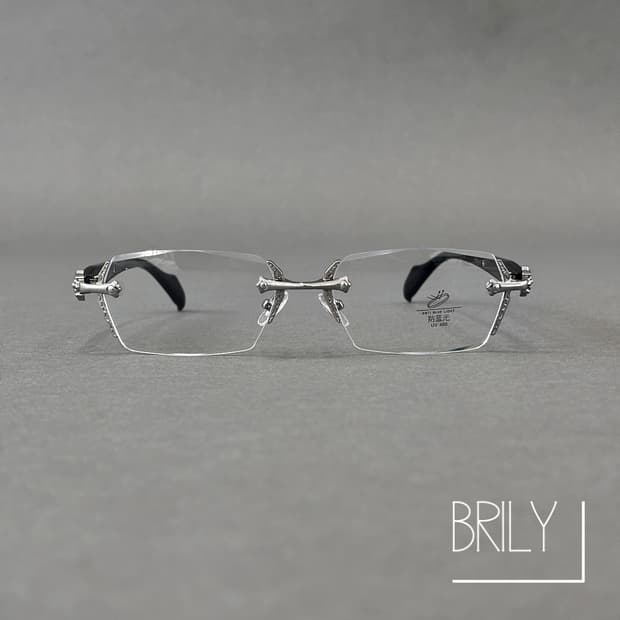 [Unisex] AGE 크롬 크로스 긱시크 무드 빈티지 무테 안경 실버