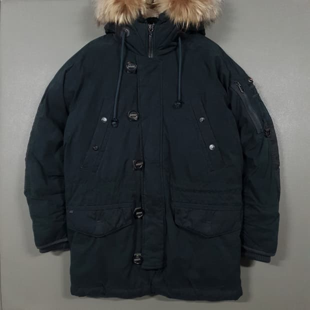 코오롱 시리즈 나누크 라쿤 퍼 대장급 헤비 다운 패딩 점퍼 다크그린 카키