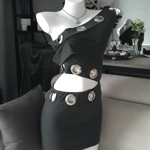 ༒ Eyelet off-shoulder dress