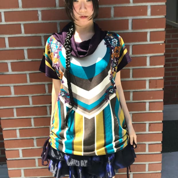 vintage shirring high neck pattern top