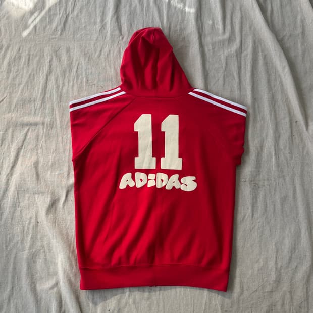 아디다스 90s 백로고 레드 후드집업 M
