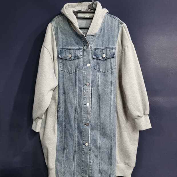 데님청 박시핏 후드 롱자켓