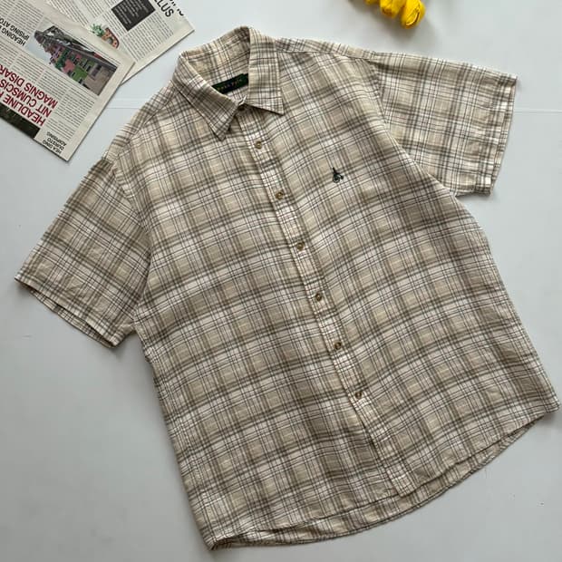 Bean Pole 빈폴 베이지 린넨 체크 셔츠