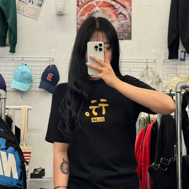 JPN 프린팅 블랙 반팔티 S