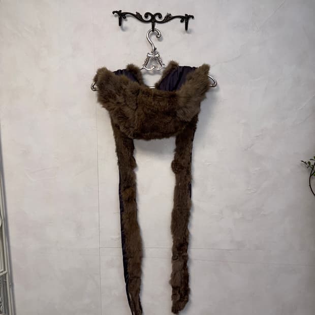 Mixed brown rabbit fur hood muffler