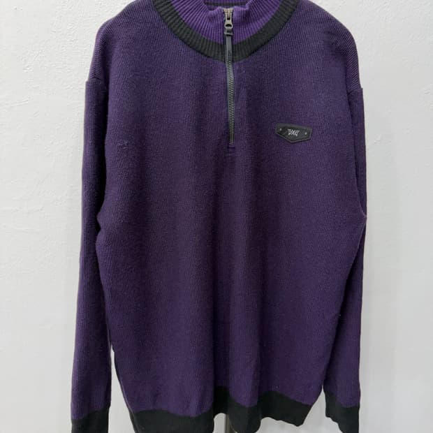 정품) PXG 남성 퍼플 블랙 하프넥 니트 100