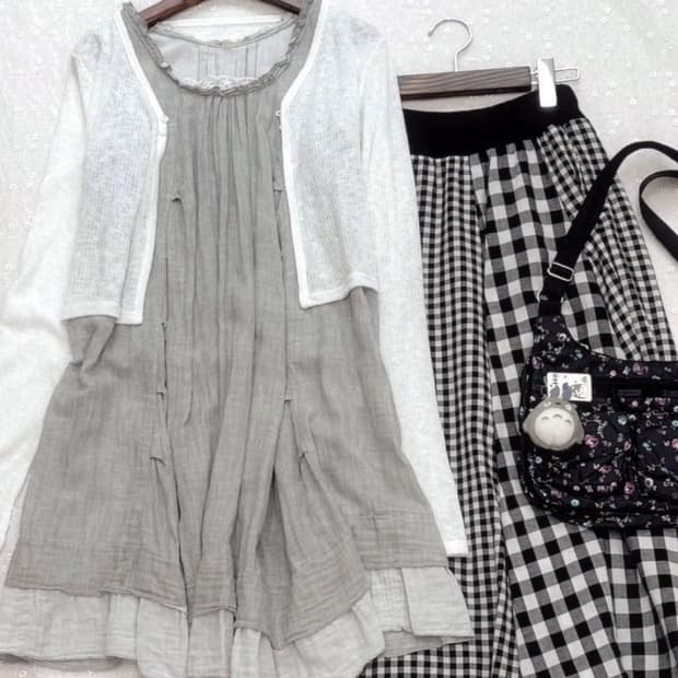 카라하나빈티지 무채색 레이어드 원피스 도쿄소녀카메빈티지마루빈티지모리노가토