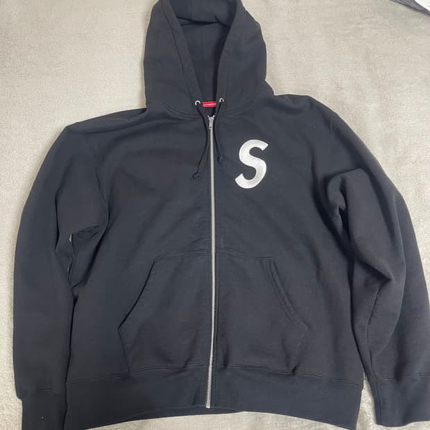 슈프림 s로고 후드집업 블랙 L