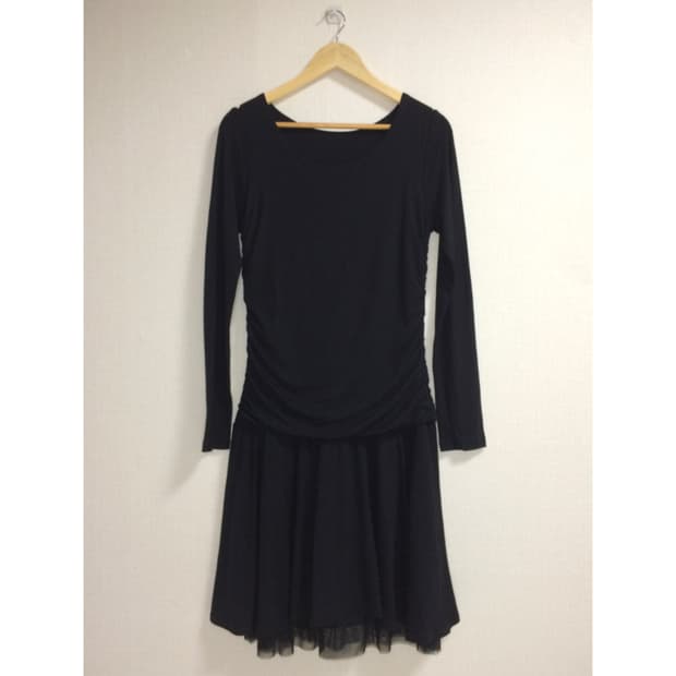 빈티지 블랙 셔링 레이스 레이어드 원피스