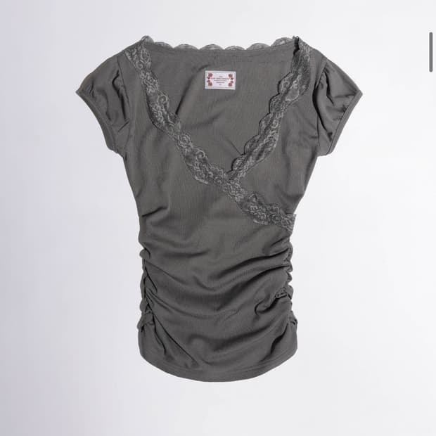 스컬프터 Lace Trim Wrap Tee Charcoal